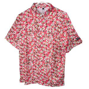 Mens Golf Polo Shirt Moisture Wicking Small Pink Floral Short Sleeve